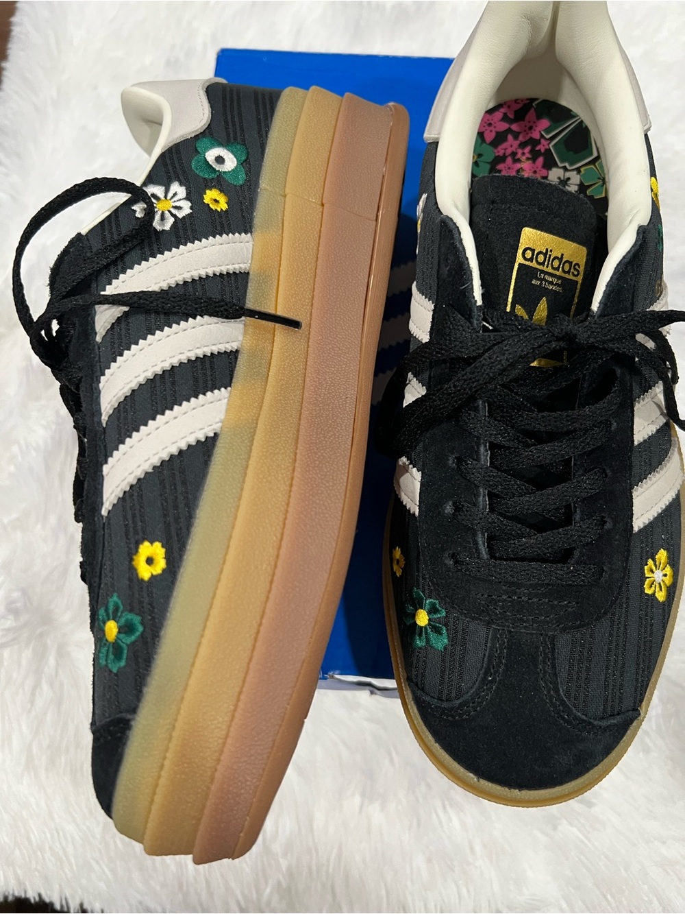 adidas Black Floral Platform Sneakers with Gum Sole